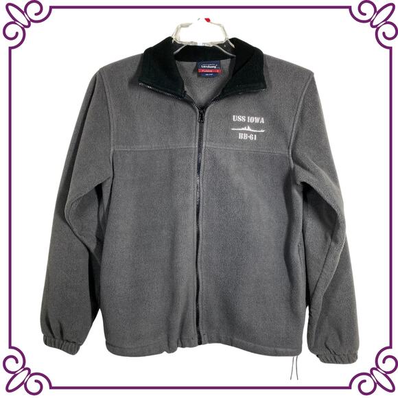 Landway Fleese Gray Souvenir USS IOWA BB-61 Relaxed Fit Zip Up Jacket SMALL - Picture 1 of 7